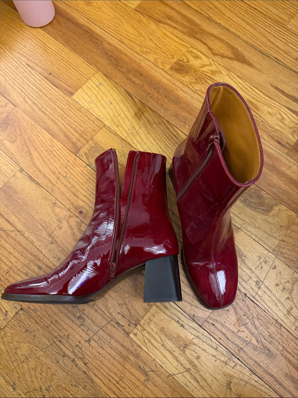 Sezane Leather Burgundy Ankle Boots - Women's Fashion Boots